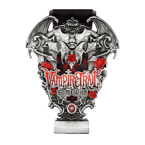 Vampire Trail medal with gothic bat and roses design for 2024 Haunted Adventures Virtual Challenges.