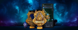 Ghost Ship medals with mobile app interface on a mysterious, haunted-themed background.