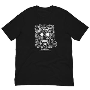 Day of the Dead Oaxaca Unisex T-shirt with skull design and medal graphic, black, soft and lightweight fabric.