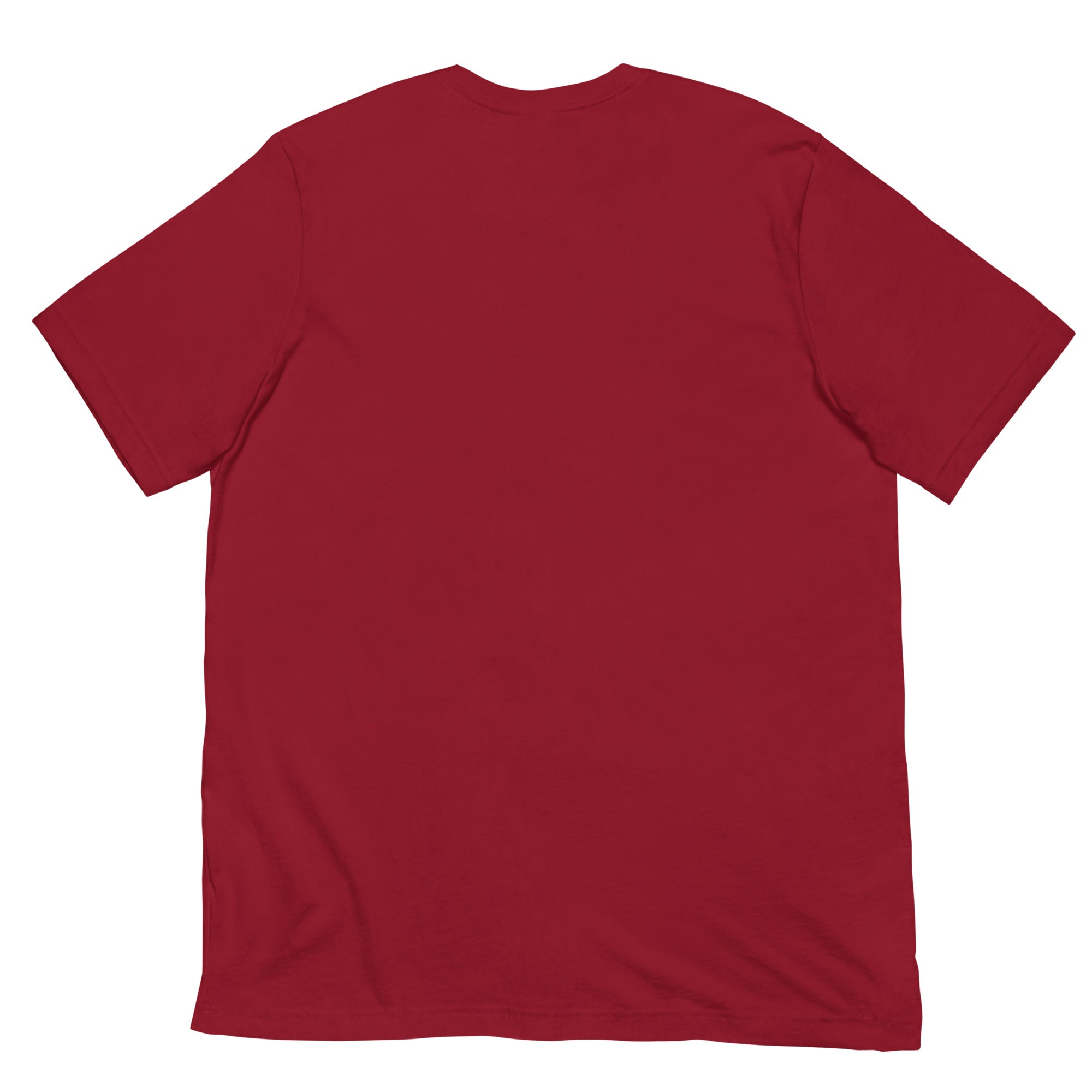 Back view of a red unisex t-shirt, showcasing lightweight and soft fabric, ideal for Day of the Dead Oaxaca Virtual Challenge.