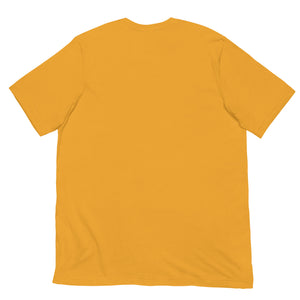 Unisex yellow t-shirt back view, soft lightweight fabric, perfect for Day of the Dead Oaxaca Virtual Challenge with medal theme.